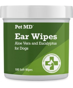 Pet MD - Dog Ear Cleaner Wipes - Otic Cleanser for Dogs to Stop Ear Itching, and Infections with Aloe and Eucalyptus - 100 Count