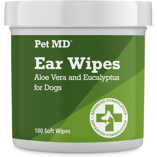Pet MD - Dog Ear Cleaner Wipes - Otic Cleanser for Dogs to Stop Ear Itching, and Infections with Aloe and Eucalyptus - 100 Count