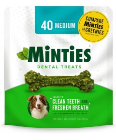 Dental Chews for Dogs – 40 Mint-Flavored Treats for Medium Dogs (25-50 lbs), Freshens Breath, Cleans Teeth, and Reduces Plaque and Tartar