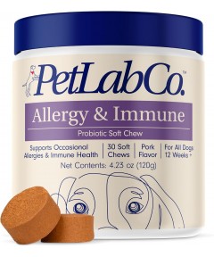 PetLab Co. Probiotics for Dogs, Support Gut Health, Occasional Diarrhea, Digestive Health & Seasonal Allergies - Pork Flavor - 30 Soft Chews - Packaging May Vary