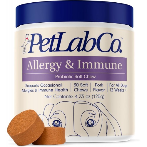 PetLab Co. Probiotics for Dogs, Support Gut Health, Occasional Diarrhea, Digestive Health & Seasonal Allergies - Pork Flavor - 30 Soft Chews - Packaging May Vary