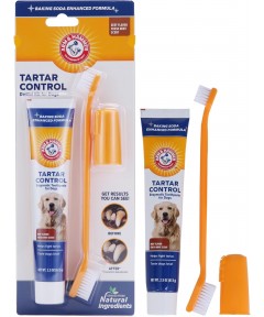Arm & Hammer for Pets Tartar Control Kit for Dogs | Contains Toothpaste, Toothbrush & Fingerbrush | Reduces Plaque & Tartar Buildup | Safe for Puppies, 3-Piece , Beef Flavor